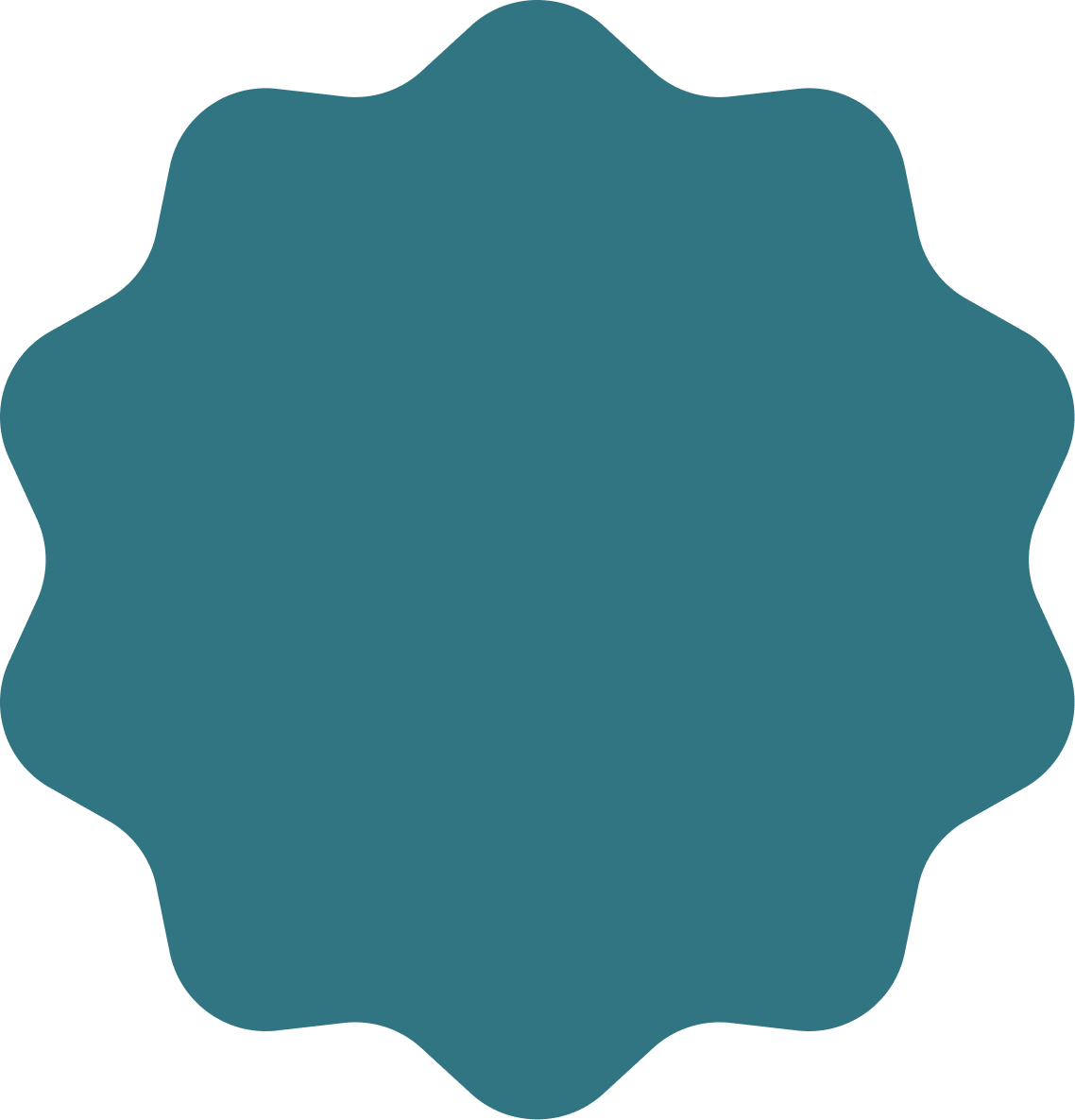 A teal-colored, abstract, scalloped shape with multiple curves and no specific objects or scenery.