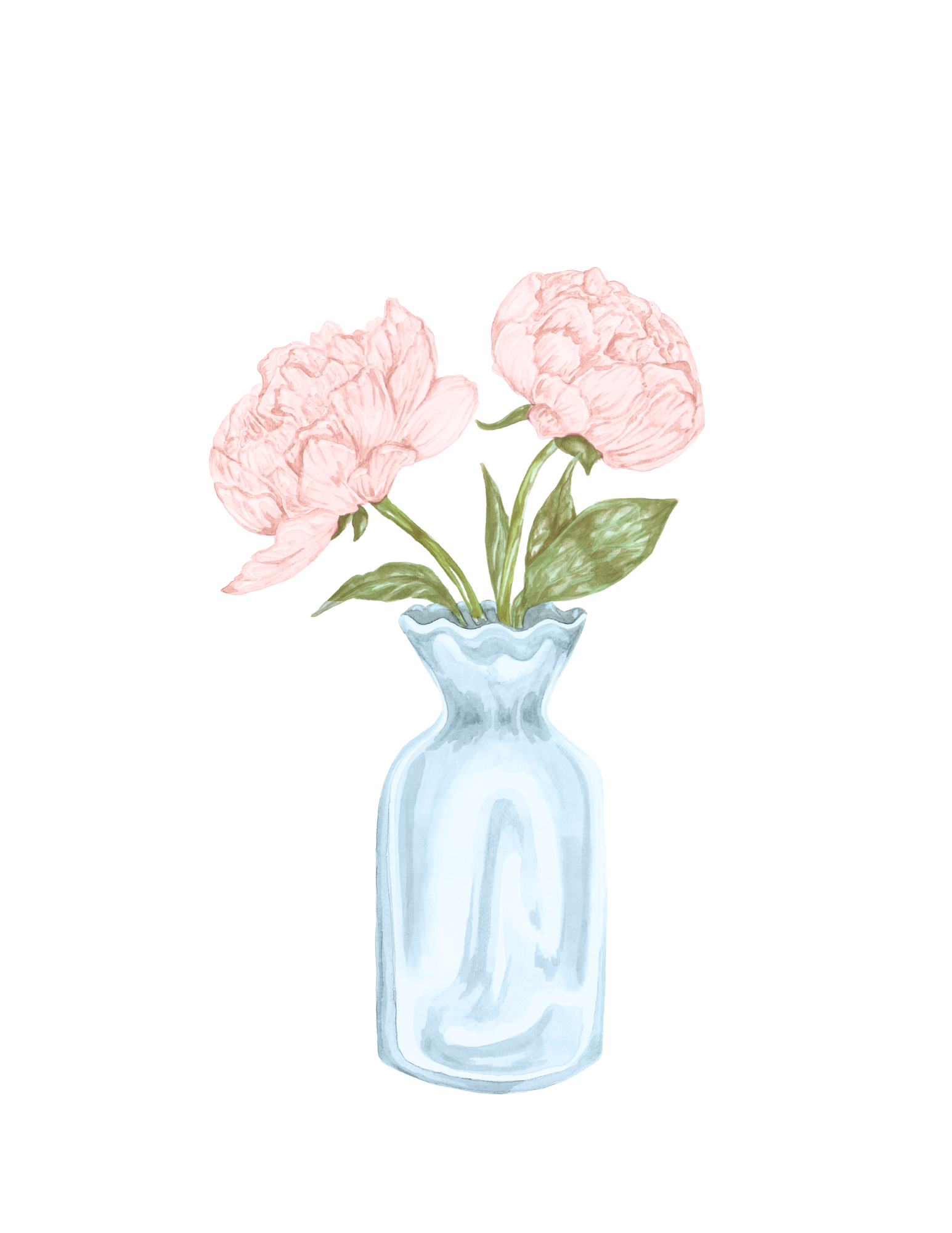 Pink Peonies with Blue Vases