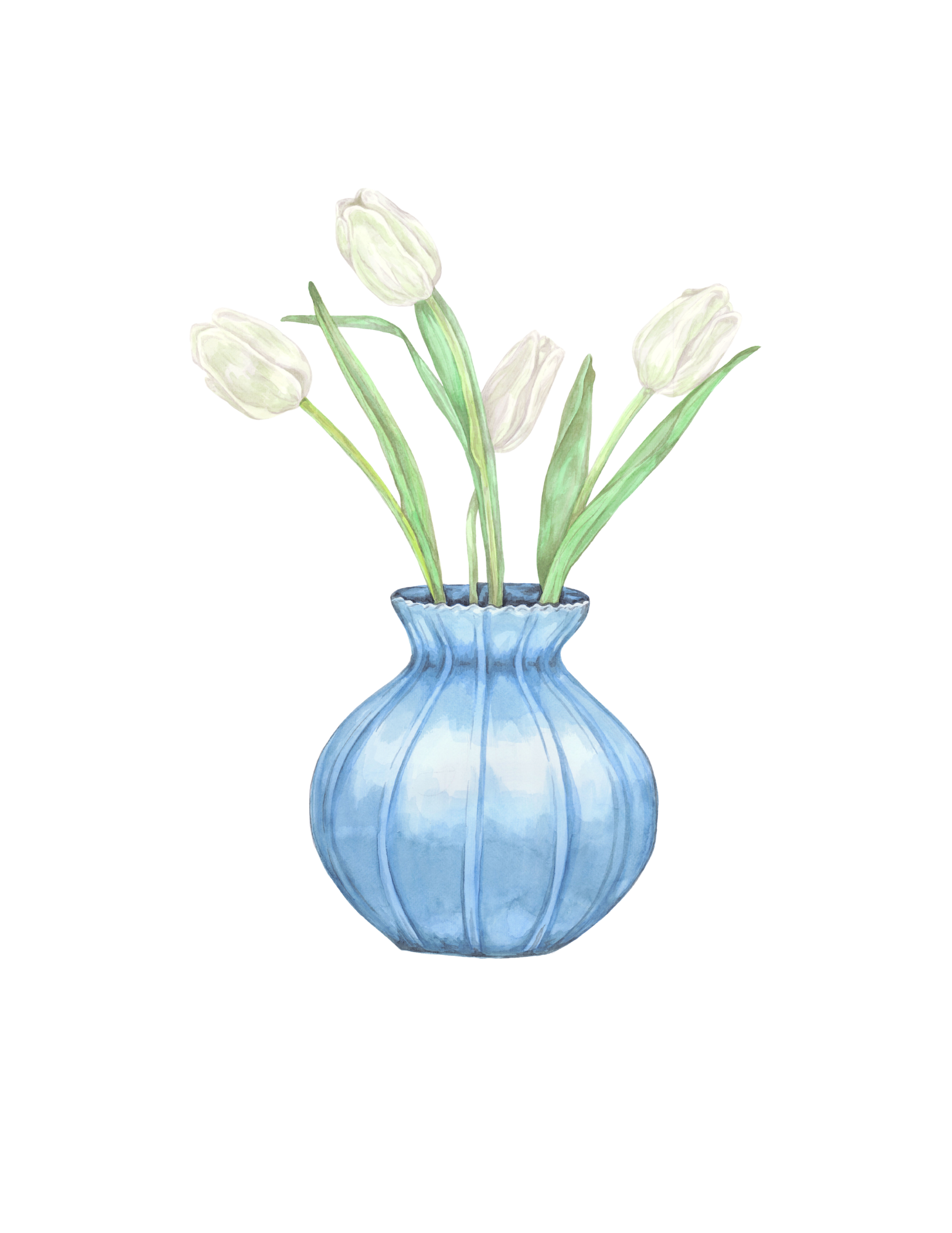 White Tulips with Blue Vases
