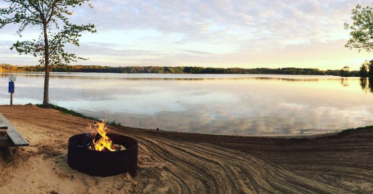 Bonfire pit and wood at Dumont Lake