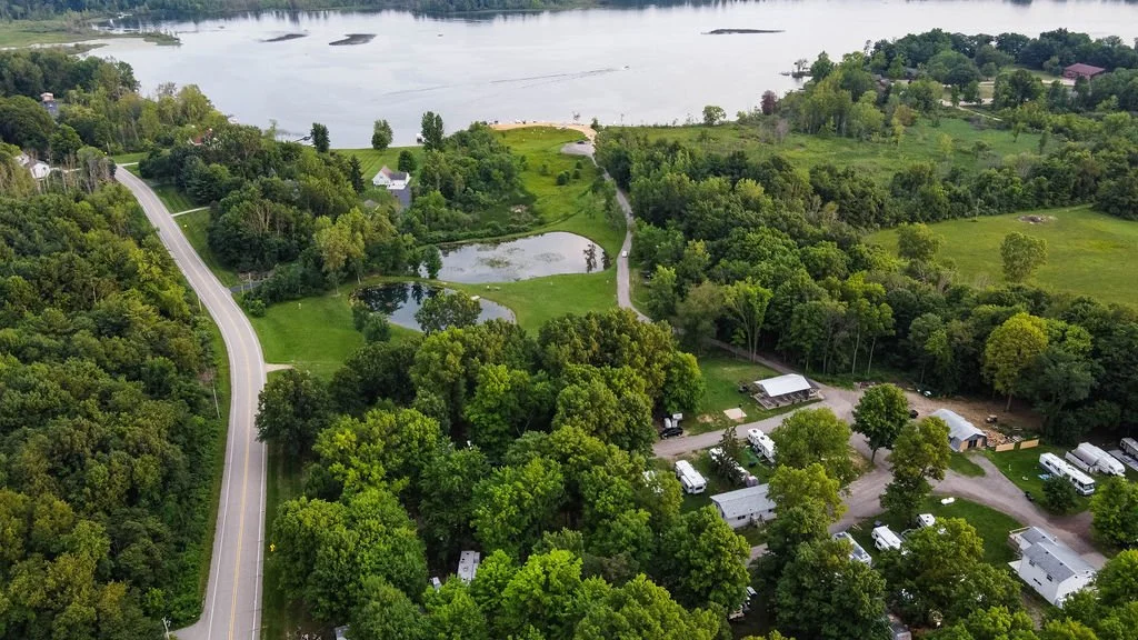 Aerial view of Dumont Lake Family Campground and campsites