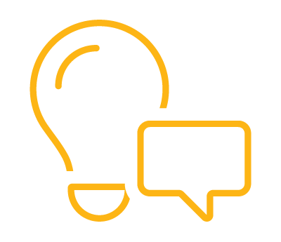 yellow light bulb and speech bubble icon