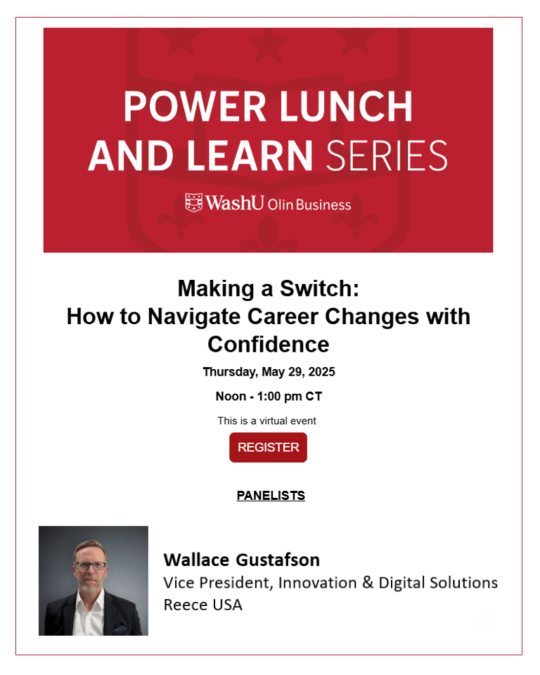 'Power Lunch and Learn Series' hosted by WashU Olin Business. Featuring panelist, Wallace Gustafson, Vice President of Innovation & Digital Solutions at Reece USA.