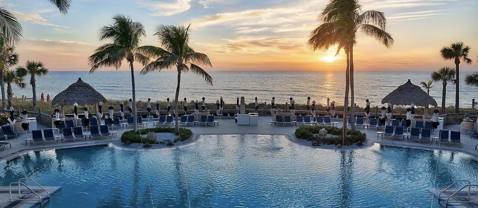 Sunset over the Gulf of Mexico at a beachfront resort near Sarasota, Florida