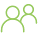 Simple green outline icon of two people standing side by side