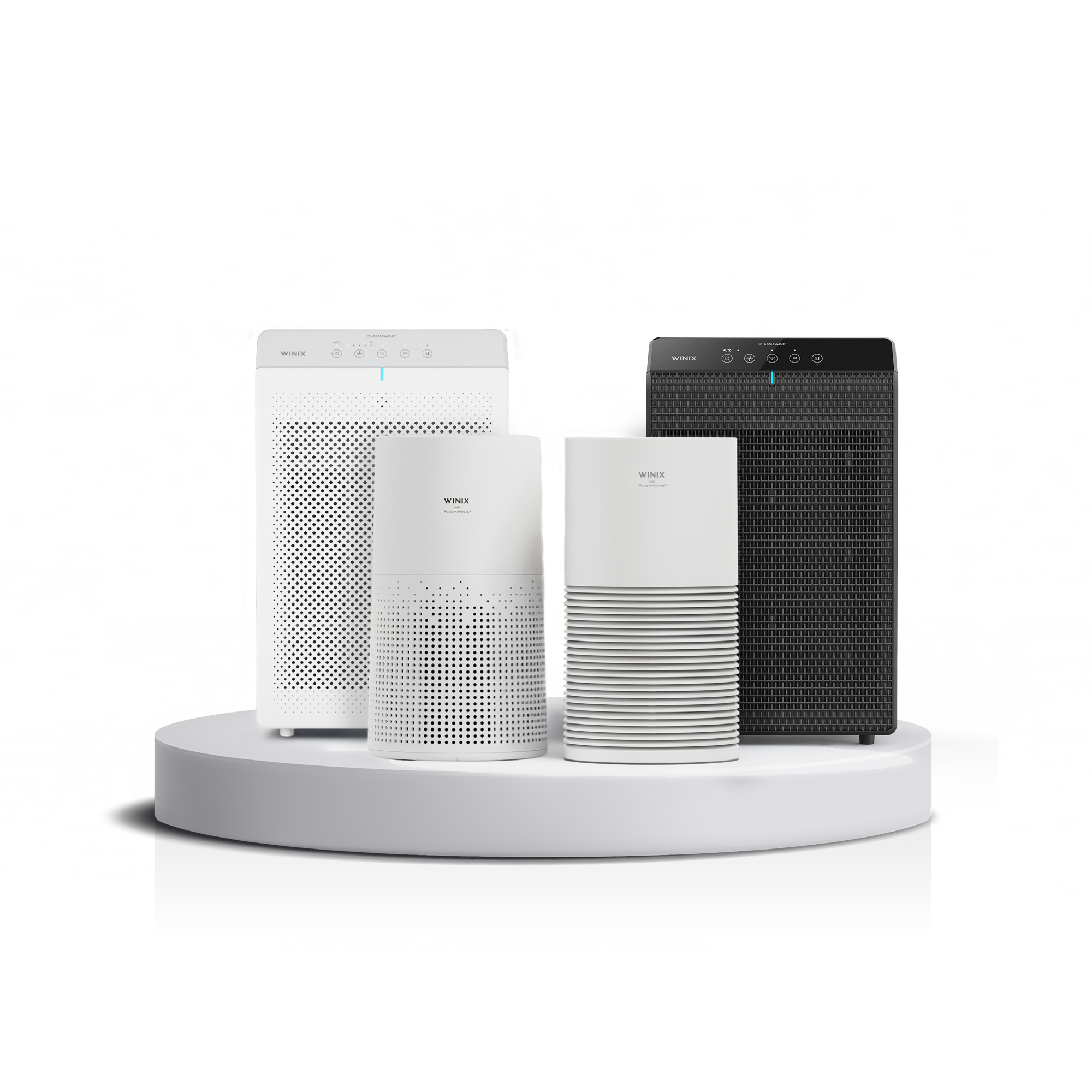 Group of Winix air purifiers lines up.