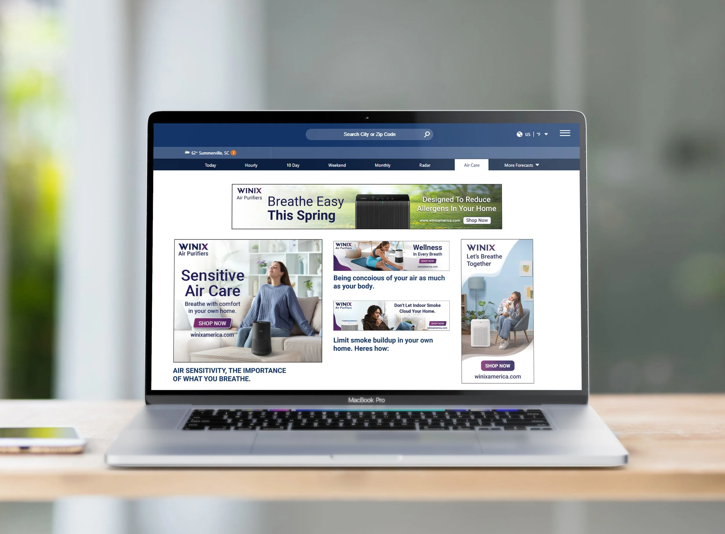 A computer screen showcasing Winix Display ads on a webpage