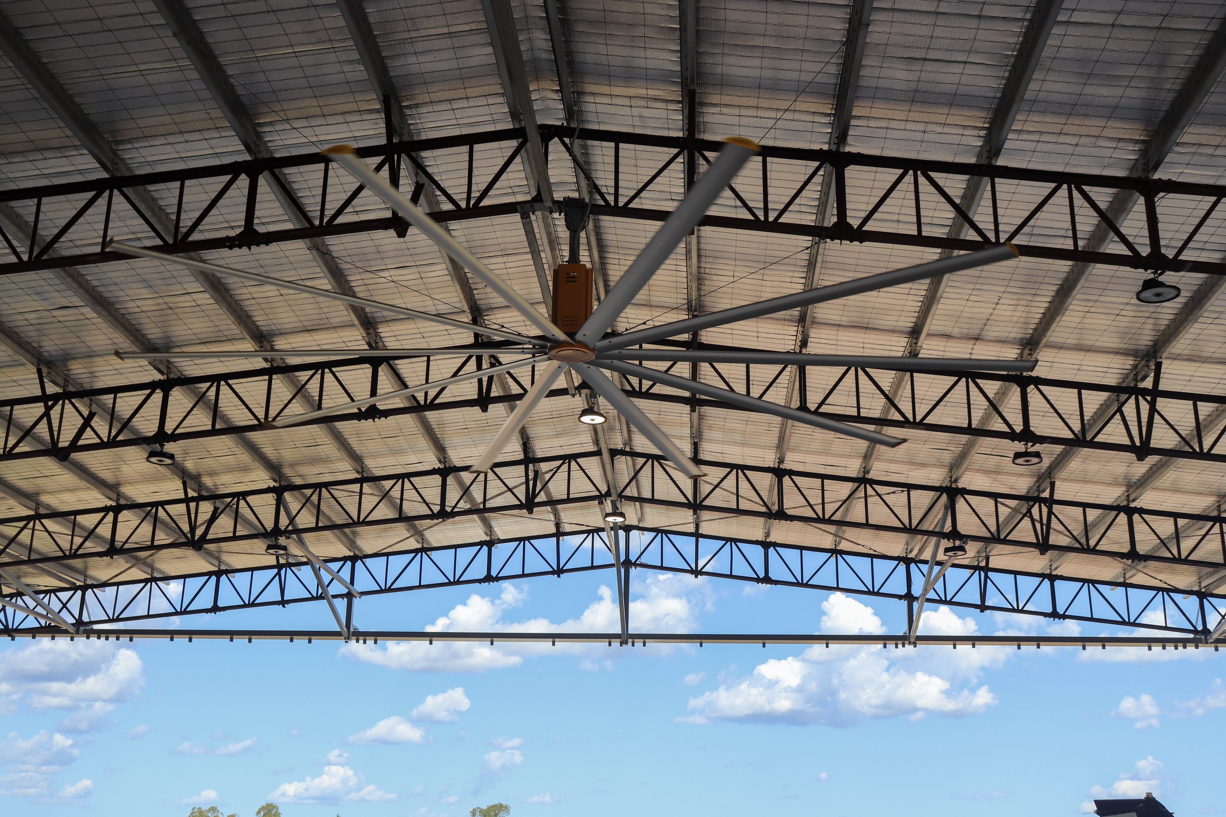 Large industrial ceiling fan in a shed and hangar Darwin rural area