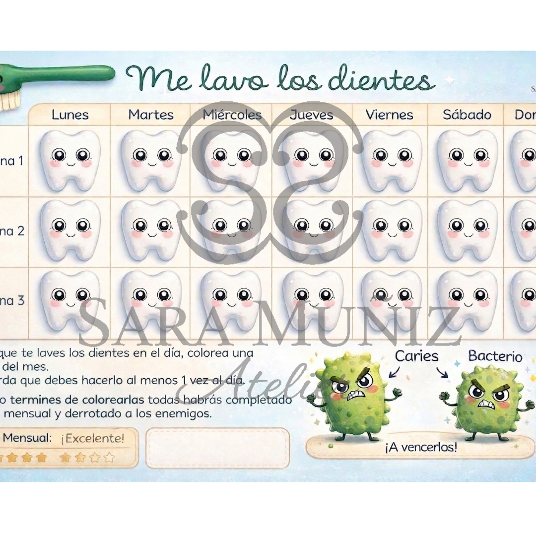 FORMATO DE HÁBITOS - Lavado dental en niños 3 semanas (Descargable/PDF)