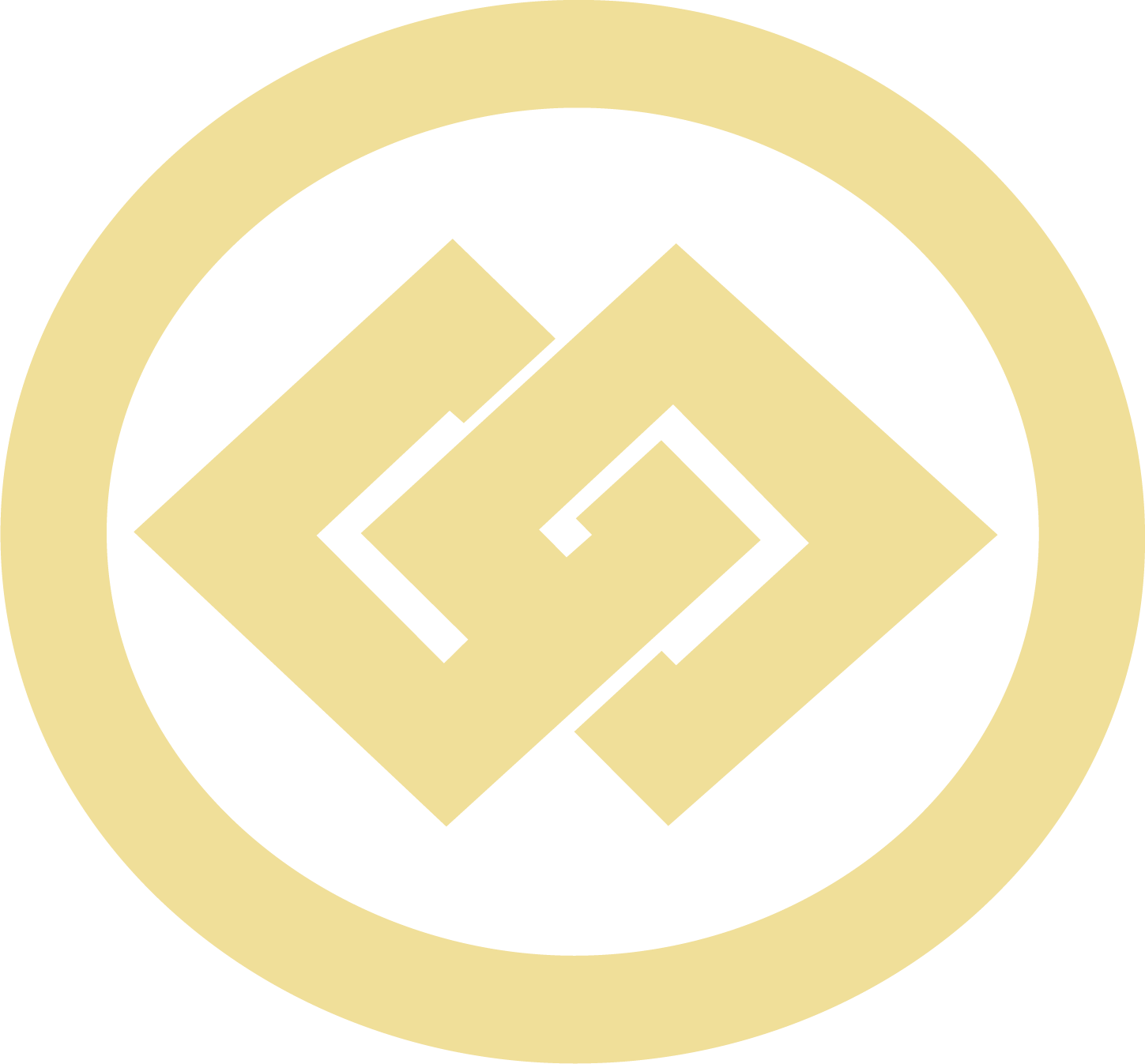 A stylized geometric logo with a yellow and black color scheme, featuring a diamond shape with an internal spiral pattern, encircled by a thick yellow ring.