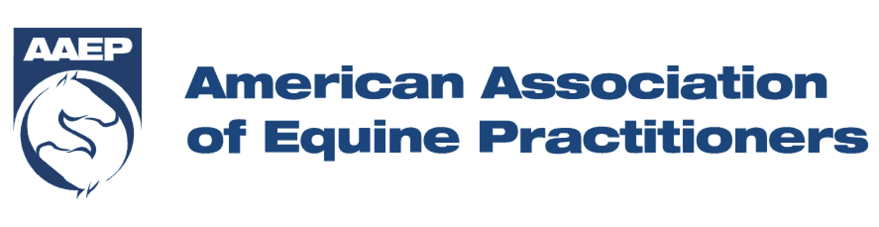 Logo of the American Association of Equine Practitioners, featuring a horse head illustration and the organization's name in blue text.