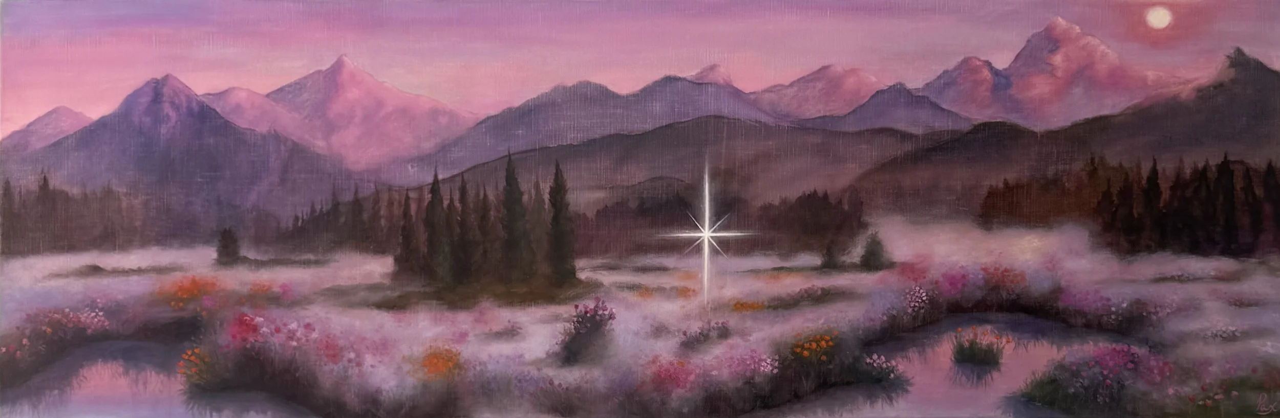 The Dawn's Confrontation of Truth | 
Oil on linen | 
20 x 60 in. | 
2025