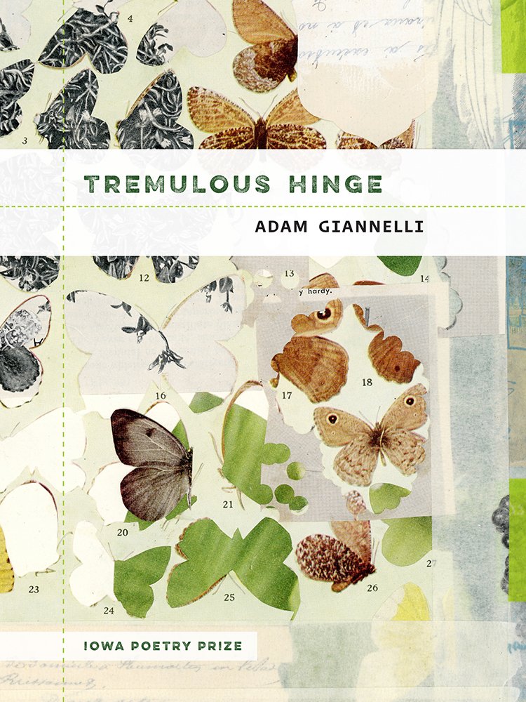 Cover of “Tremulous Hinge” showing a torn paper collage of butterflies and hand-written letters.