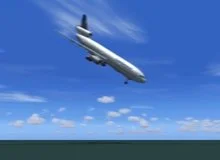 Airplane crashing toward ground.