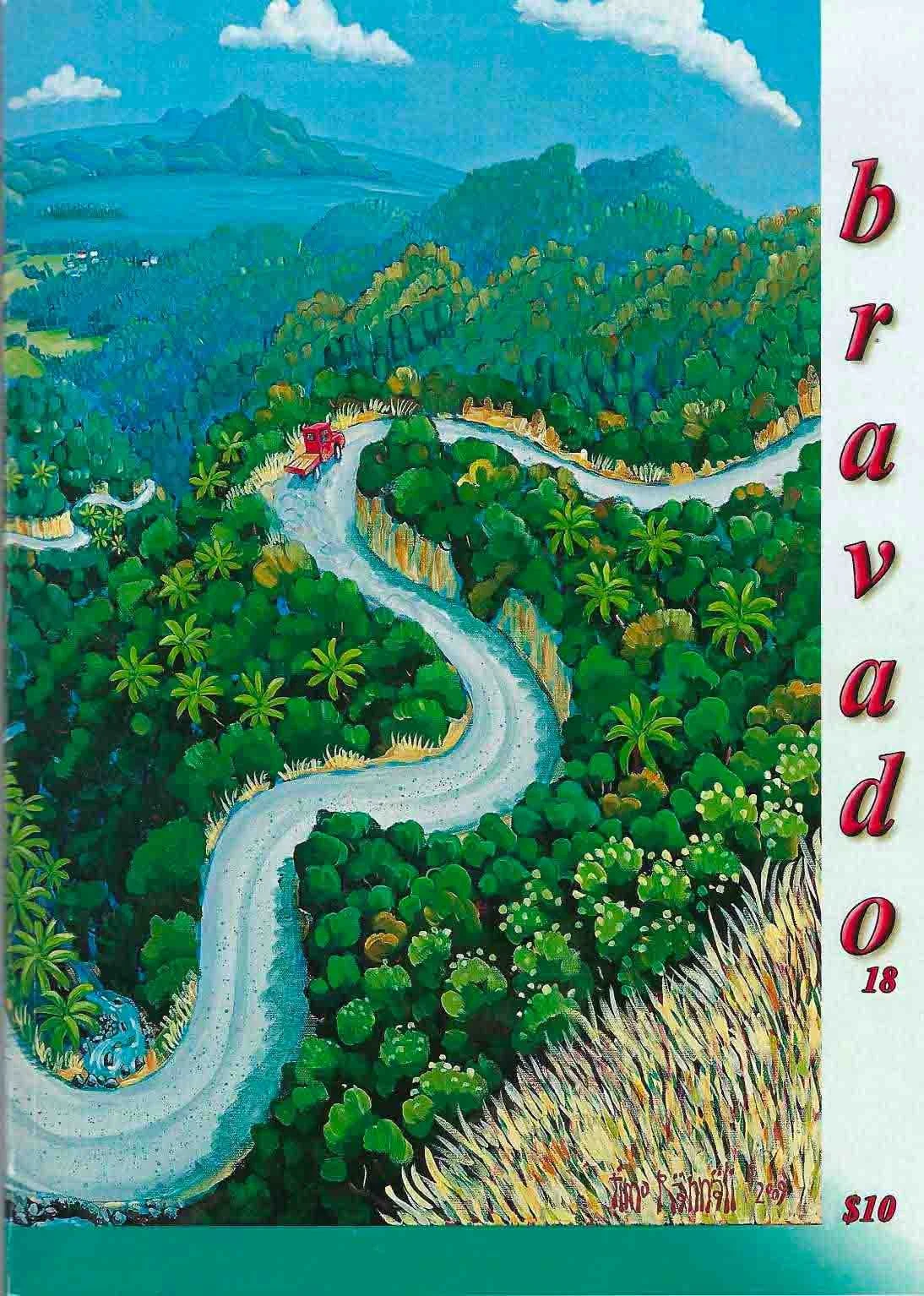 Colorful illustration of a truck driving on a winding road through a jungle.