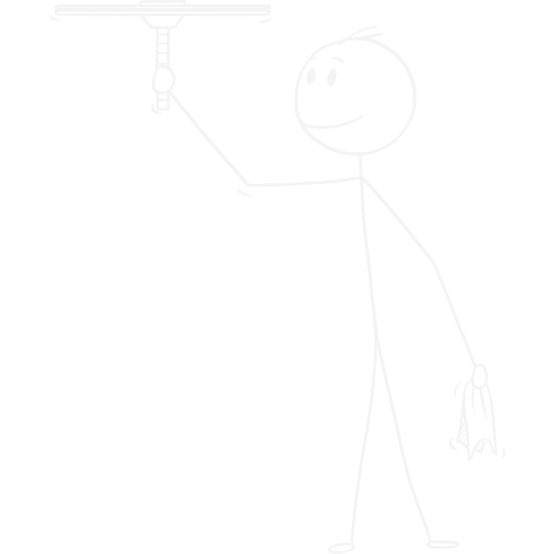 Stick figure holding a squeegee, smiling.