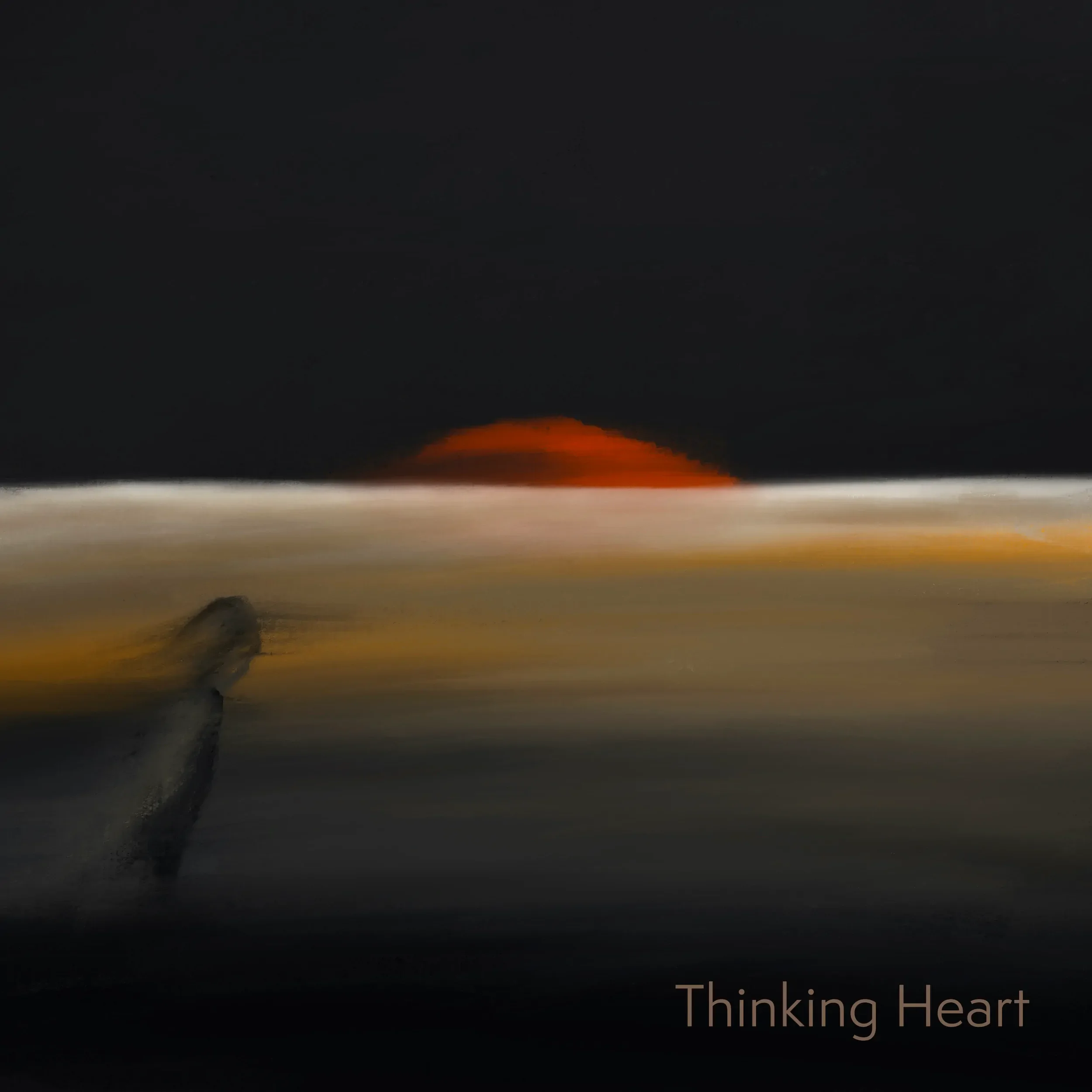 Album cover of someone walking and a red setting sun