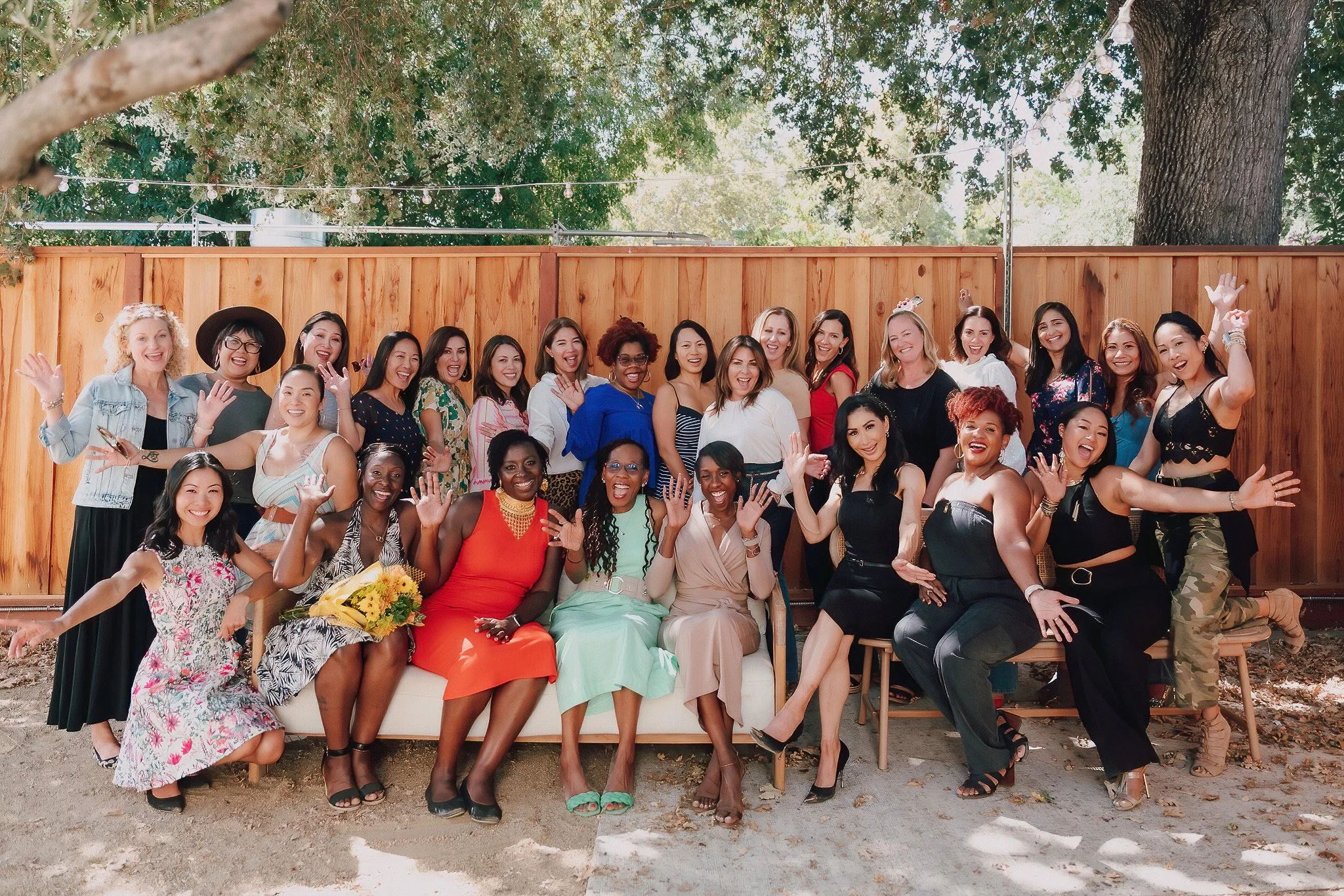 Ladies gathering outside at a workshop