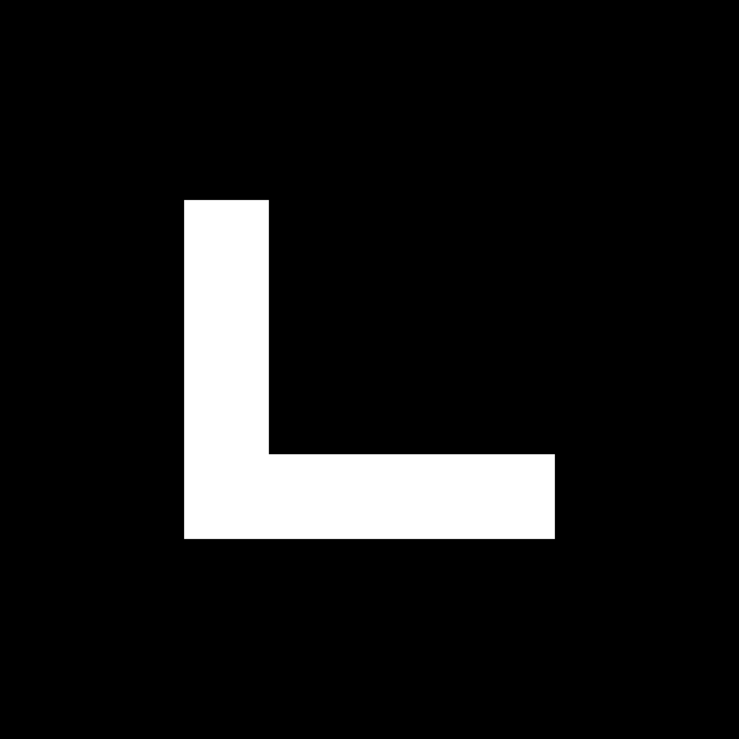 Black background with large white L-shaped object and small white square in the corner.