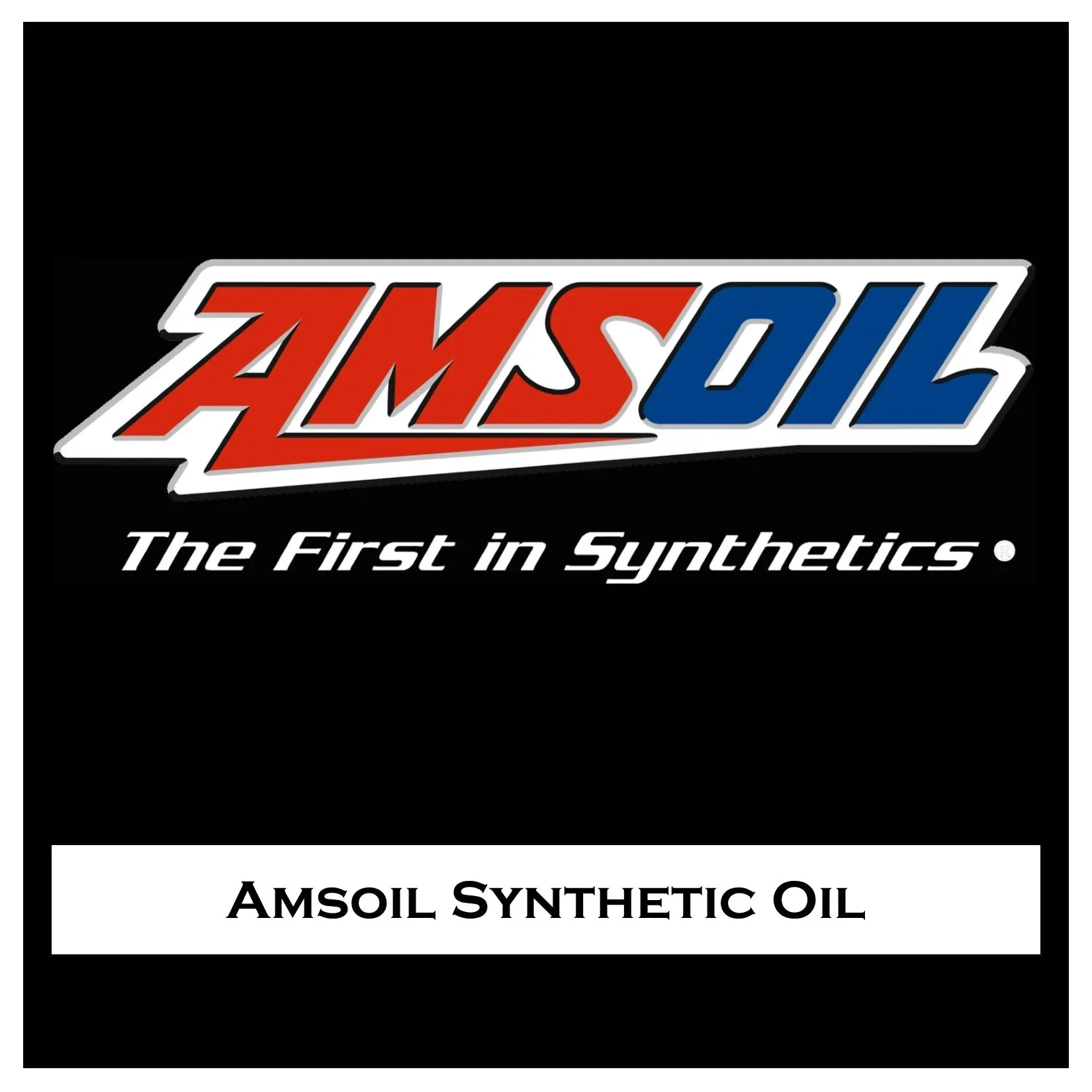 Logo with the text 'AMSOL' in red and blue, and the slogan 'The First in Synthetics' below, against a black background, promoting synthetic lubricants.