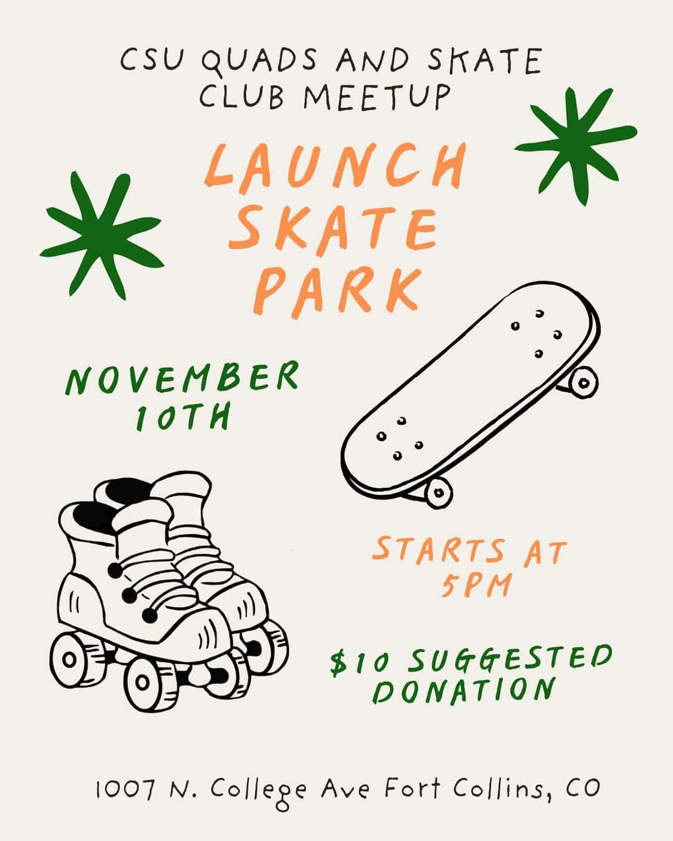 Monday skate session @launchskate with @csu_quadsclub
5-8pm Monday November 10th
$10 suggested donation