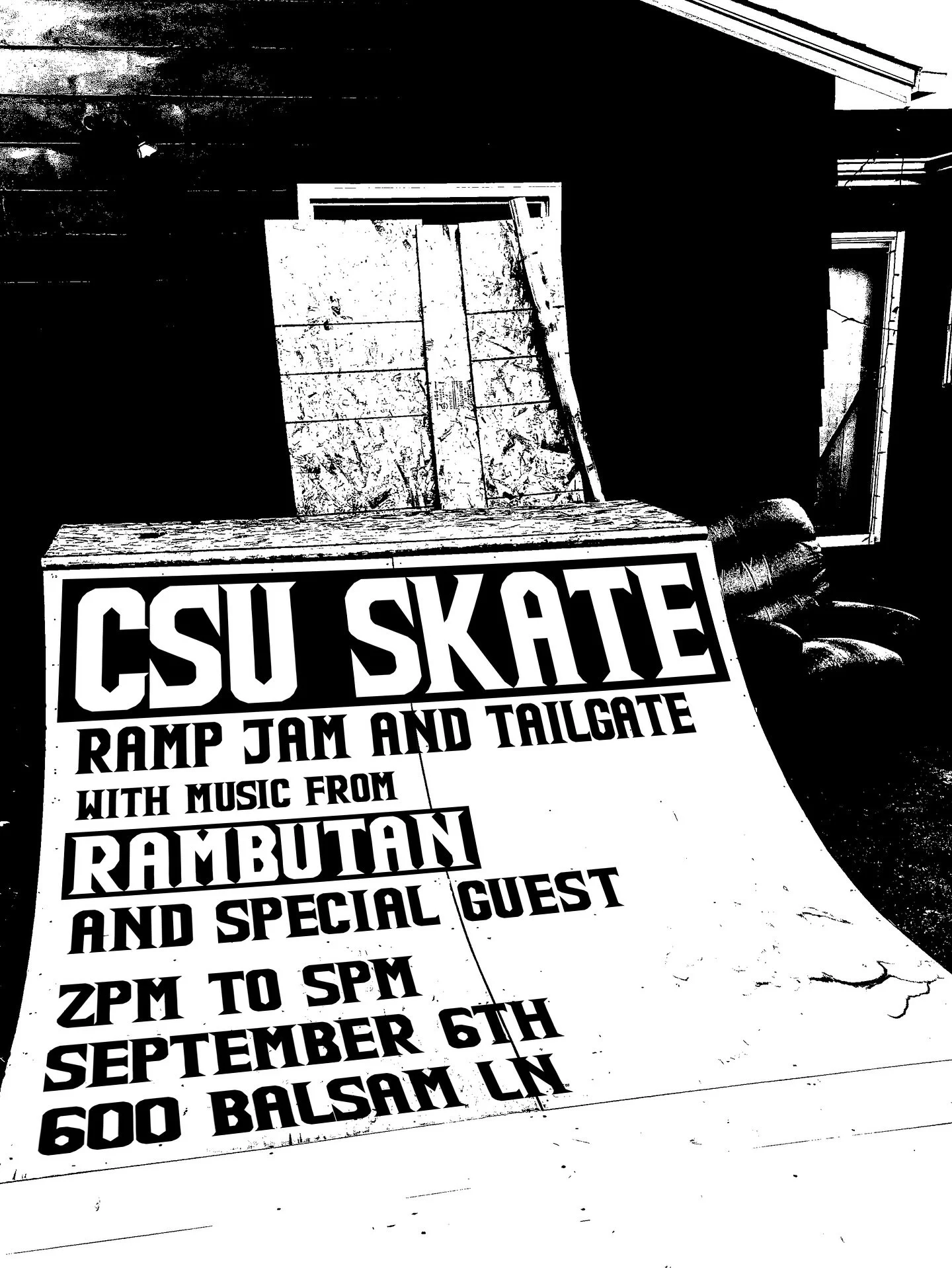 Show up, bring your skateboard.
September 6th
Ag Day tailgate 
Music starts at 2pm
600 Balsam Lane

@rambutanfoco