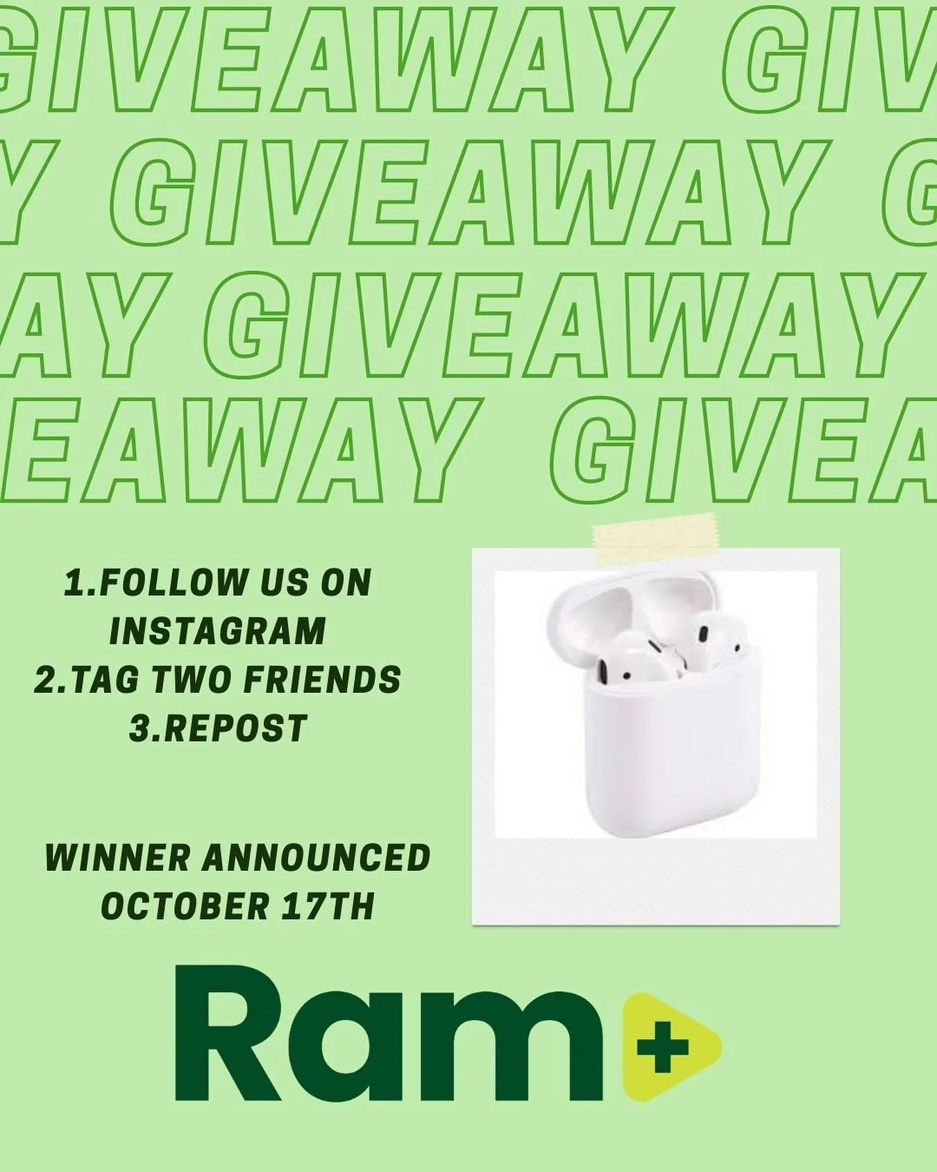 GIVEAWAY ALERT!!! 

Want to win a free pair of AirPods? 

1. Follow @rampluscsu on Instagram 
2. Tag two friends in the comments (more tags = more  entries!) 
3. Share this post on your story and be sure to tag @rampluscsu 

The winner will be announ