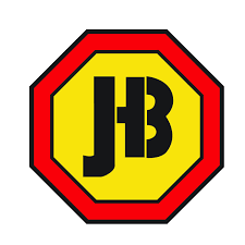 A logo with a yellow octagon border, red outline, and yellow background featuring the black letters 'JB' in the center.