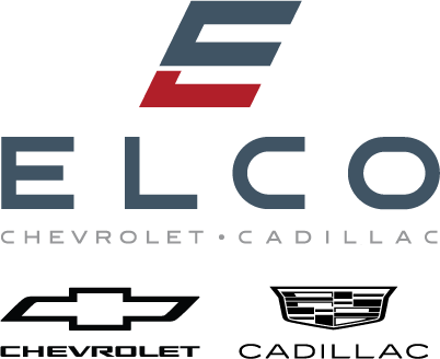 Elco Chevrolet Cadillac logo with a large stylized E in gray and red at the top, and the words 'ELCO CHEVROLET CADILLAC' below.