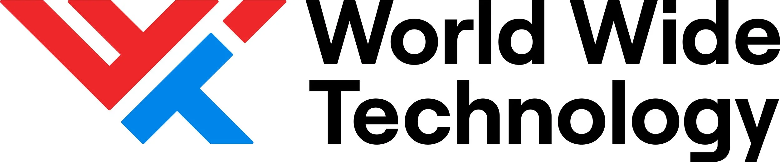 Logo of World Wide Technology featuring red and blue angular shapes and black text