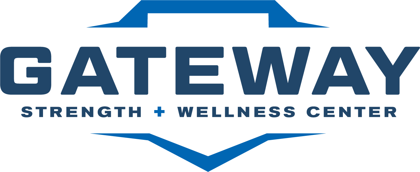 Logo for Gateway Strength + Wellness Center, featuring a stylized bridge or arch above the text.