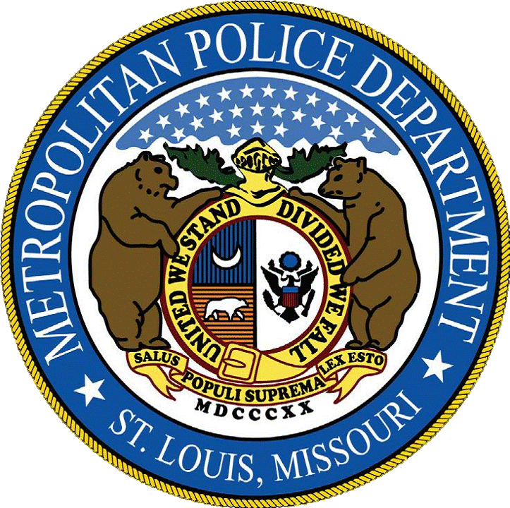 Seal of the Metropolitan Police Department of St. Louis, Missouri, featuring bears, a shield, and mottoes.