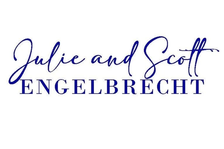 The image features the names 'Julie and Scott Engelbrecht' written in a combination of cursive and bold fonts, with a white background.