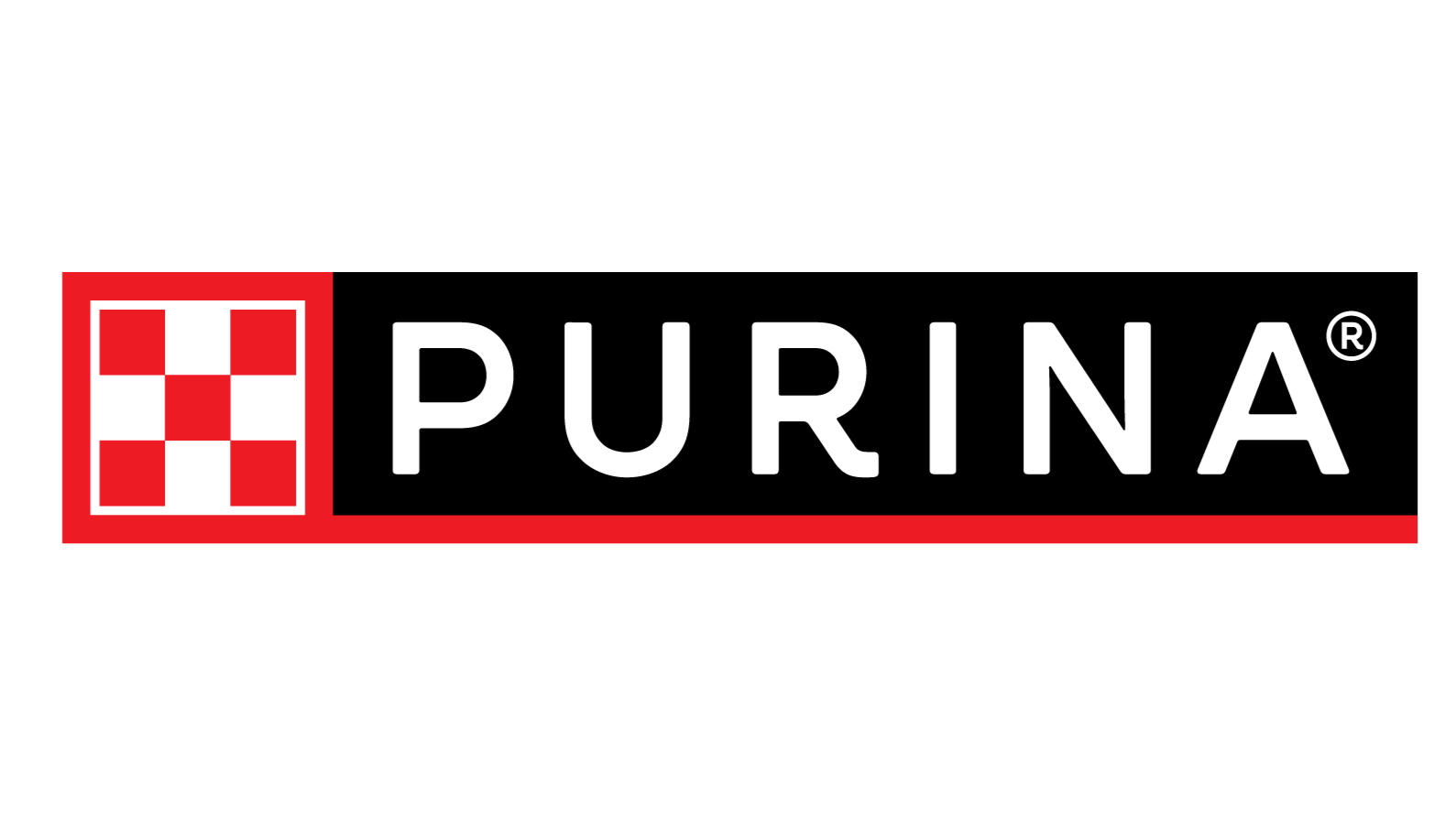 Purina logo with red and black background and white text.