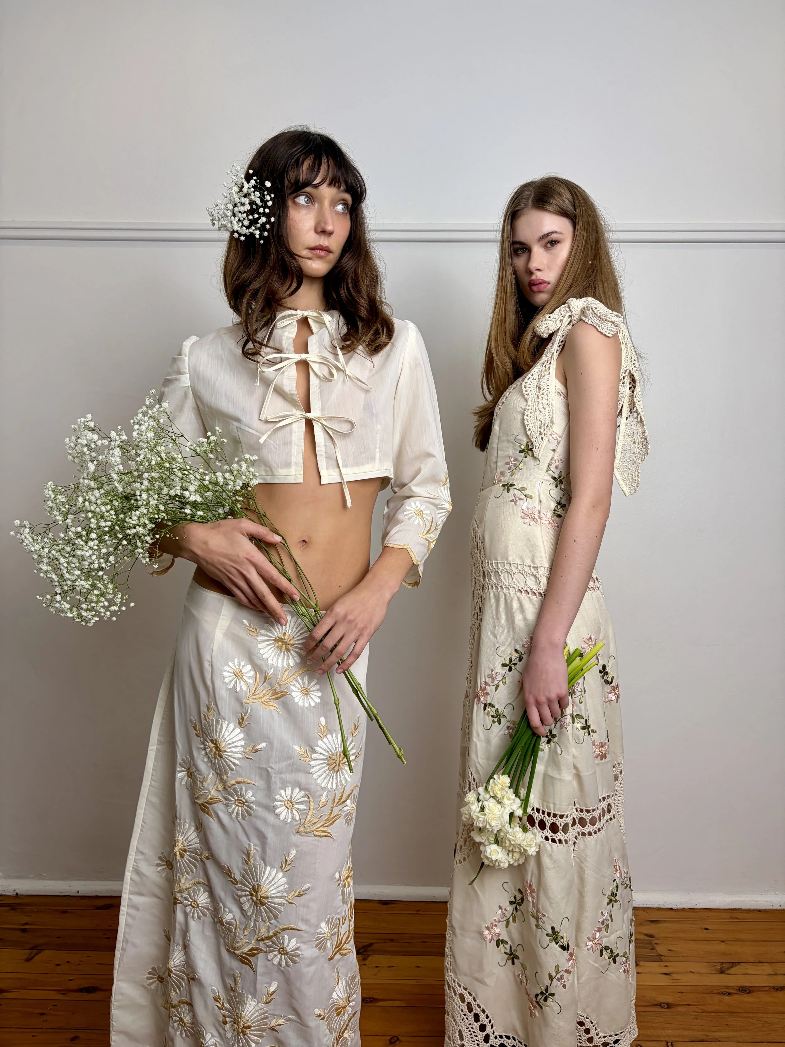 Cream Floral Embroidered Maxi