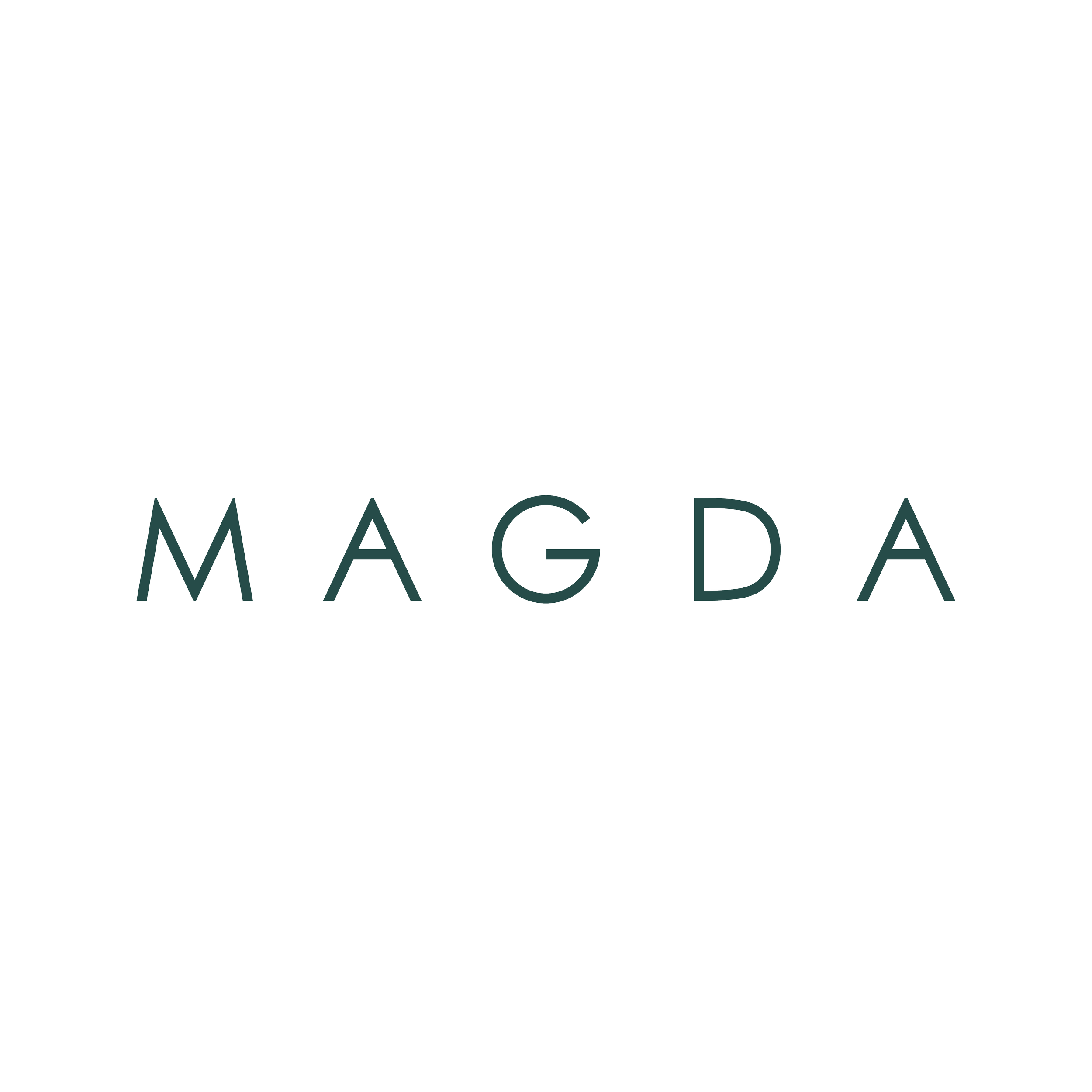 The logo features a black background with the word 'MAGDA' in the center in teal capital letters.