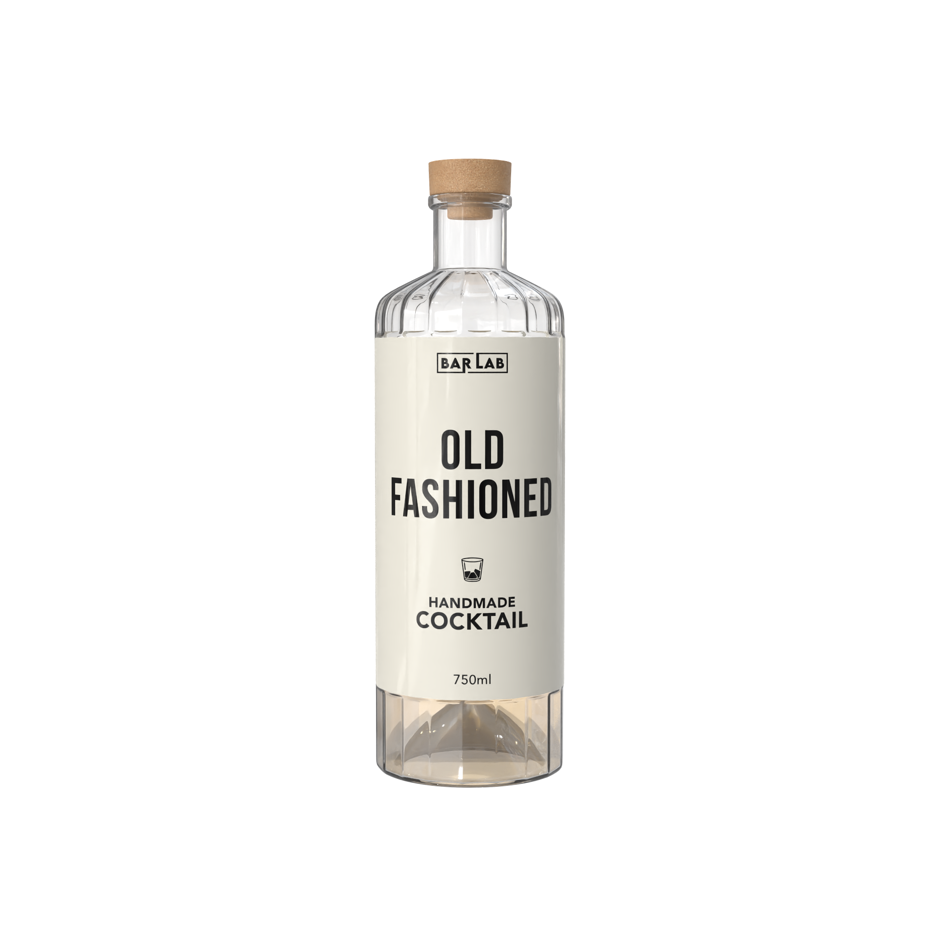 Bottle labeled "Old Fashioned Handmade Cocktail" from Bar Lab, with a capacity of 750ml.