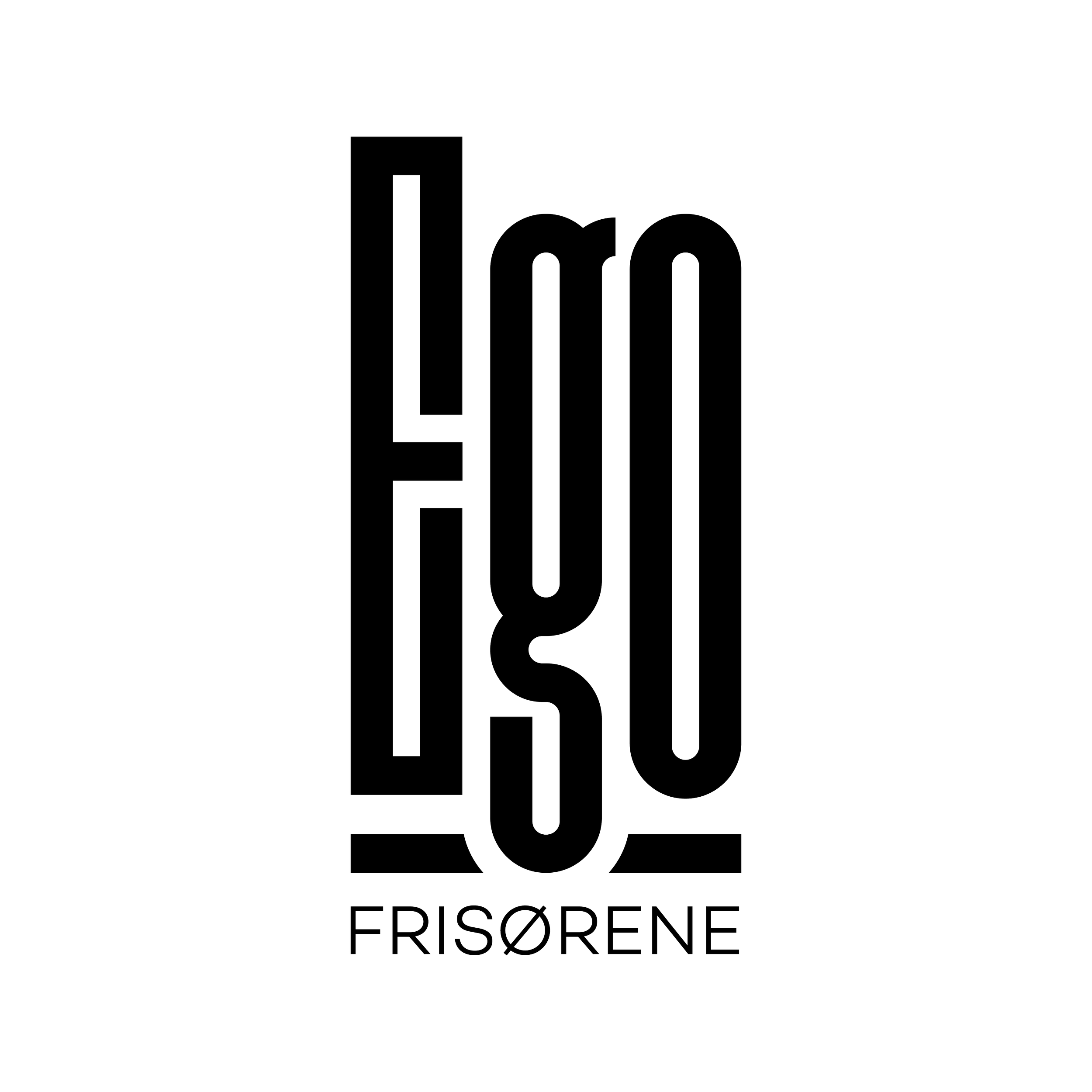 Neon logo design with the words 'LYo' vertically arranged above the word 'FRISØRENE' on a black background.