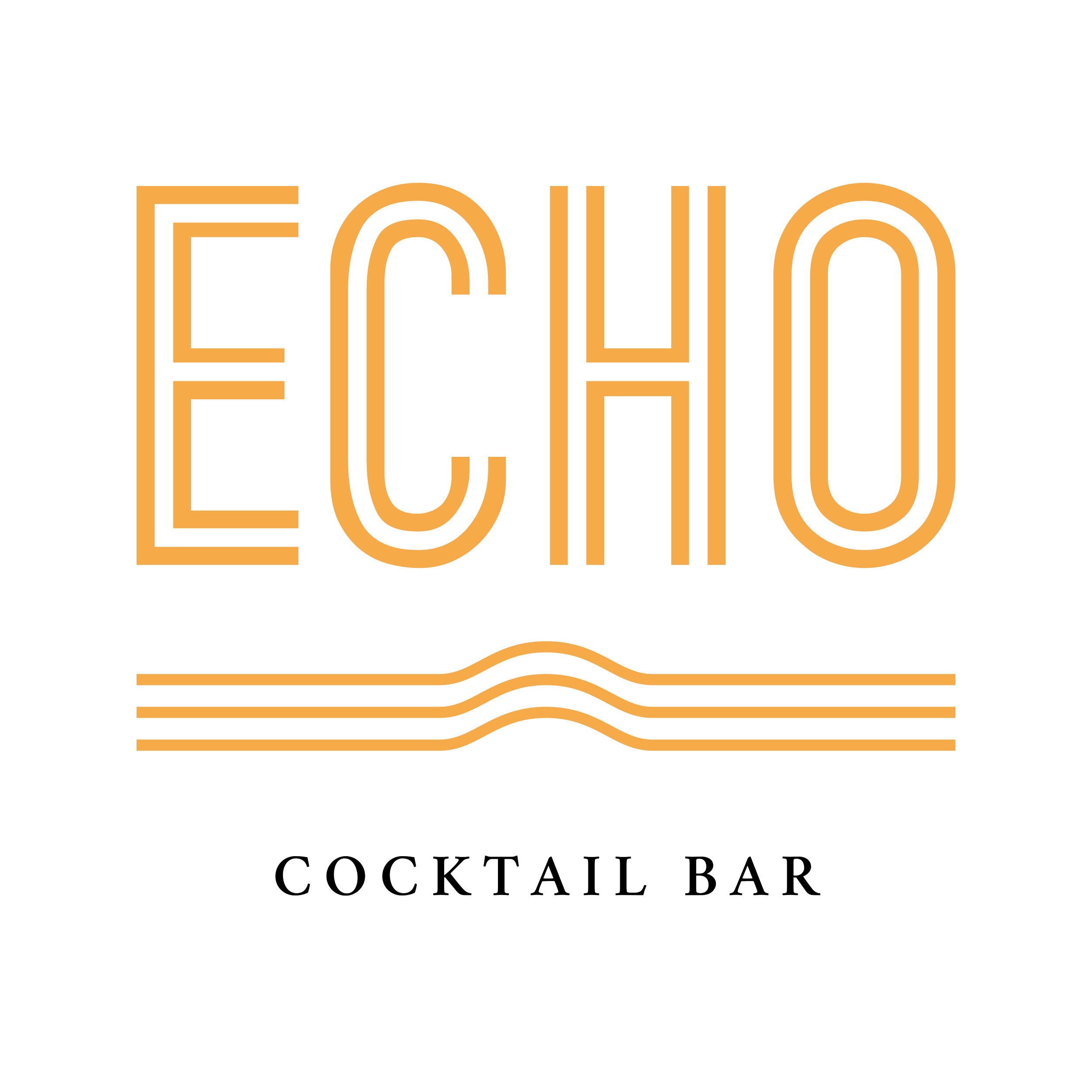 Neon-style sign that says 'ECHO' with a wavy line underneath and 'COCKTAIL BAR' below in small font.