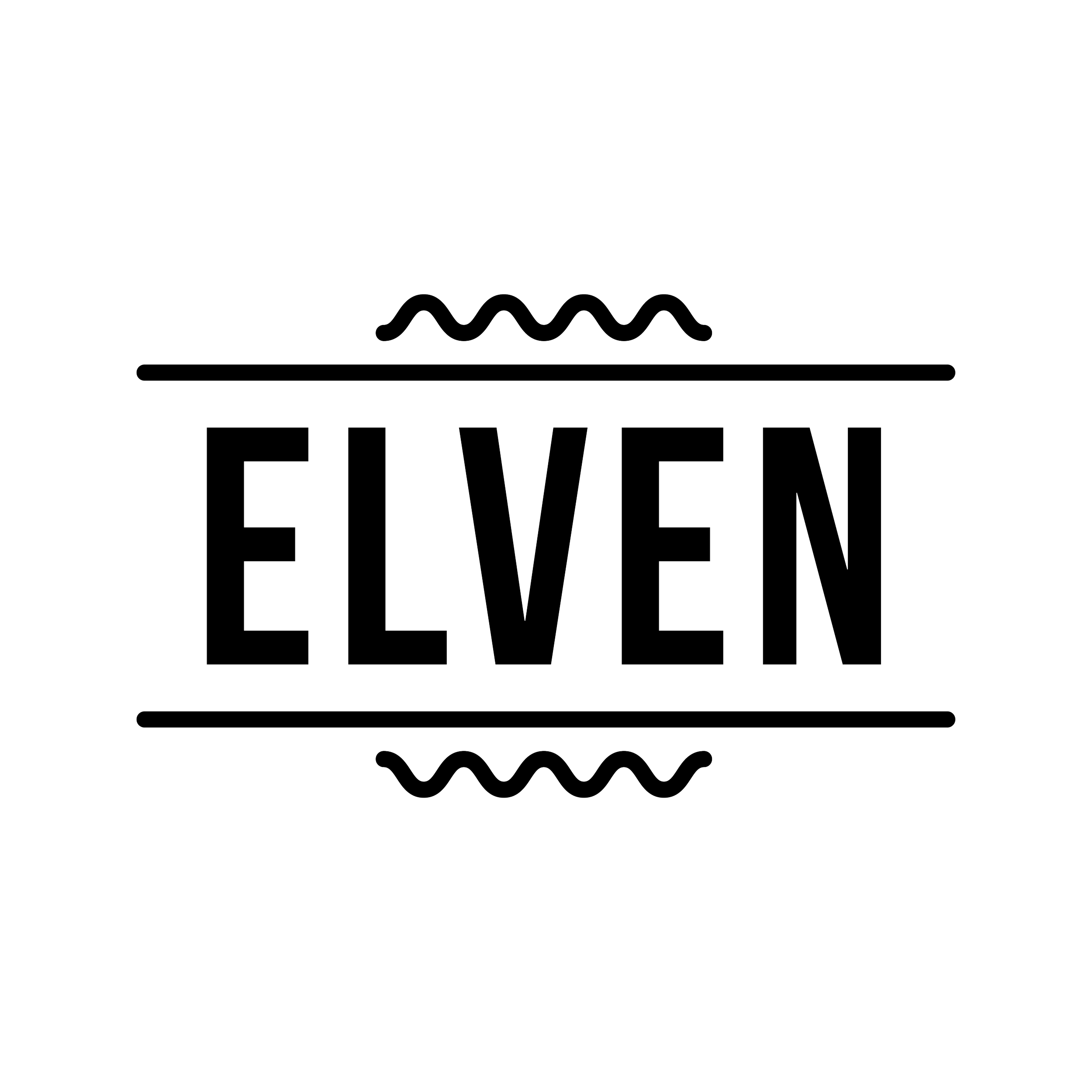 Neon sign with the word "ELEVEN" and decorative wavy lines above and below.