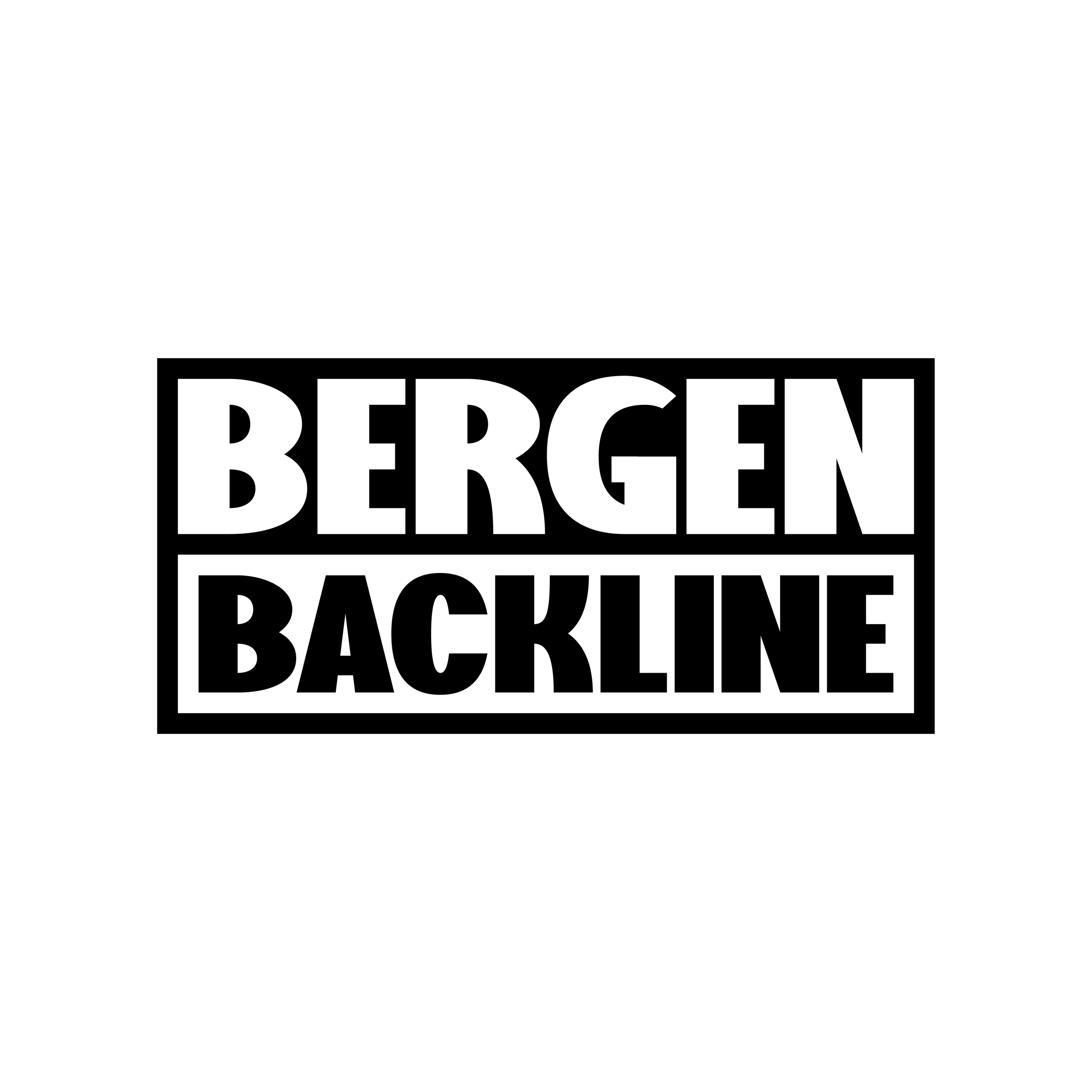 Black background with white text that reads "Bergen Backline" in a framed box.