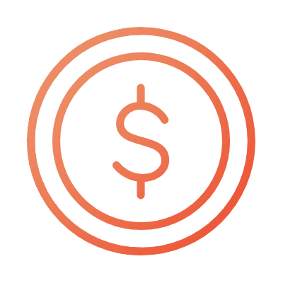 A line drawing of a coin with a dollar sign in the center.
