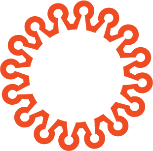 A graphic representation of a virus, depicted as a circular shape with spike-like projections around the perimeter.