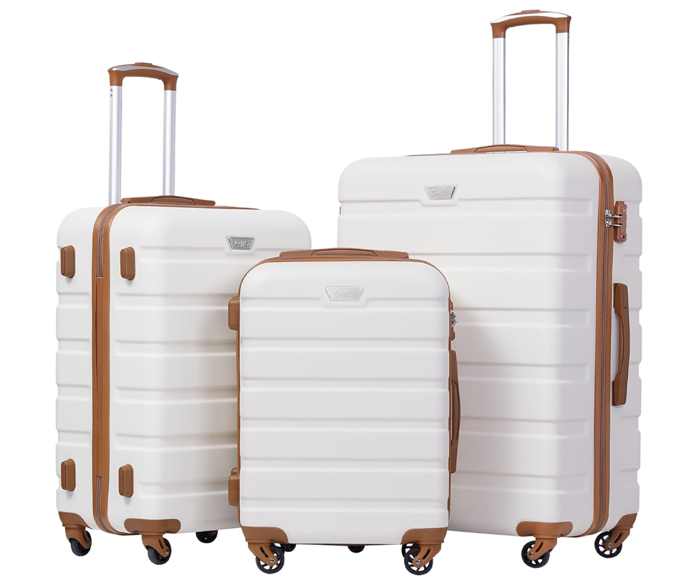 Neutral luggage and thoughtfully arranged travel essentials
