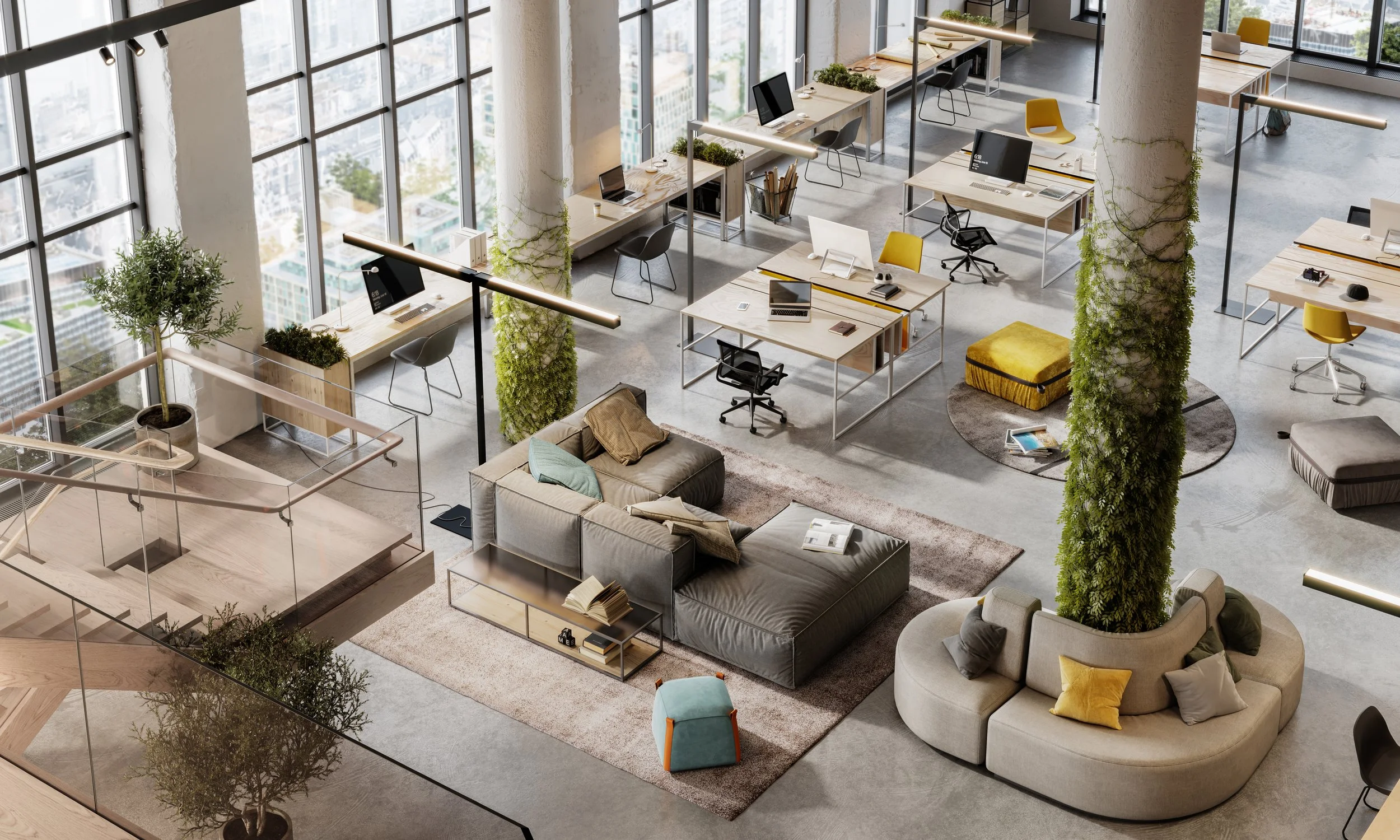 Botanical styling in an open plan corporate workspace