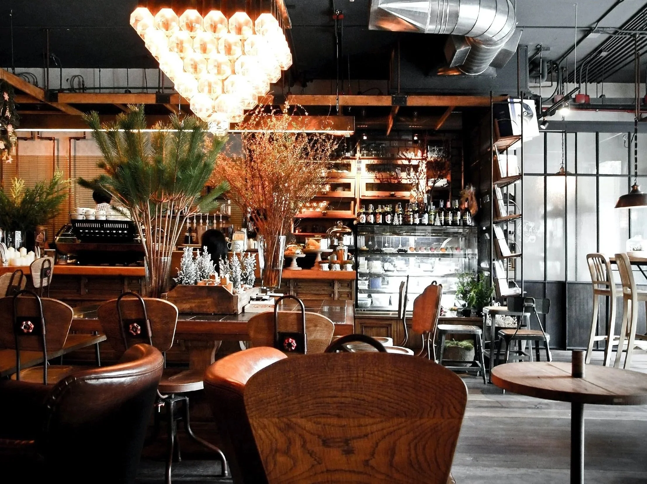 Botanical floral design space concept in a bar cafe and lounge
