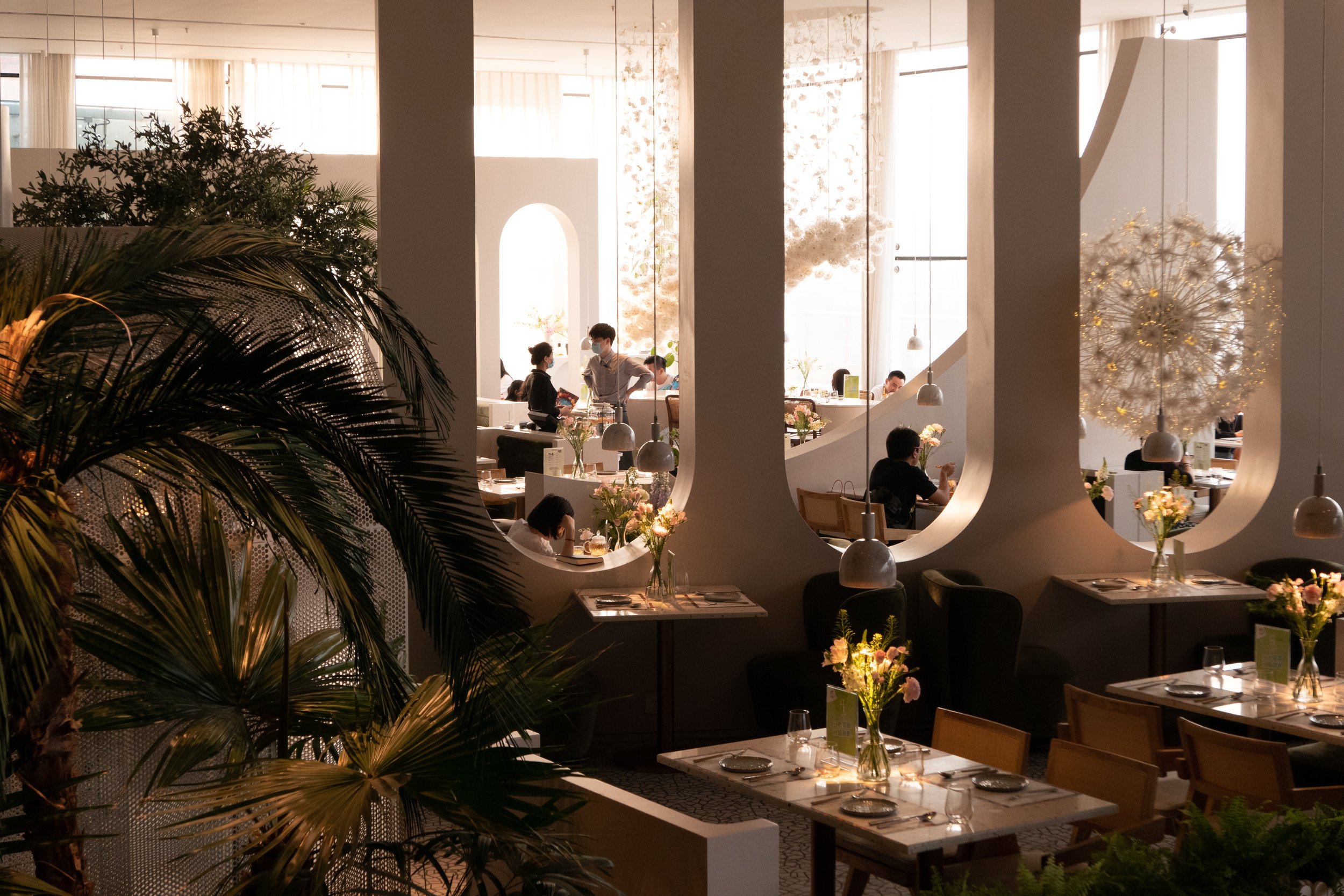 Botanical design in a premium restaurant fine dining interior botanical floral design