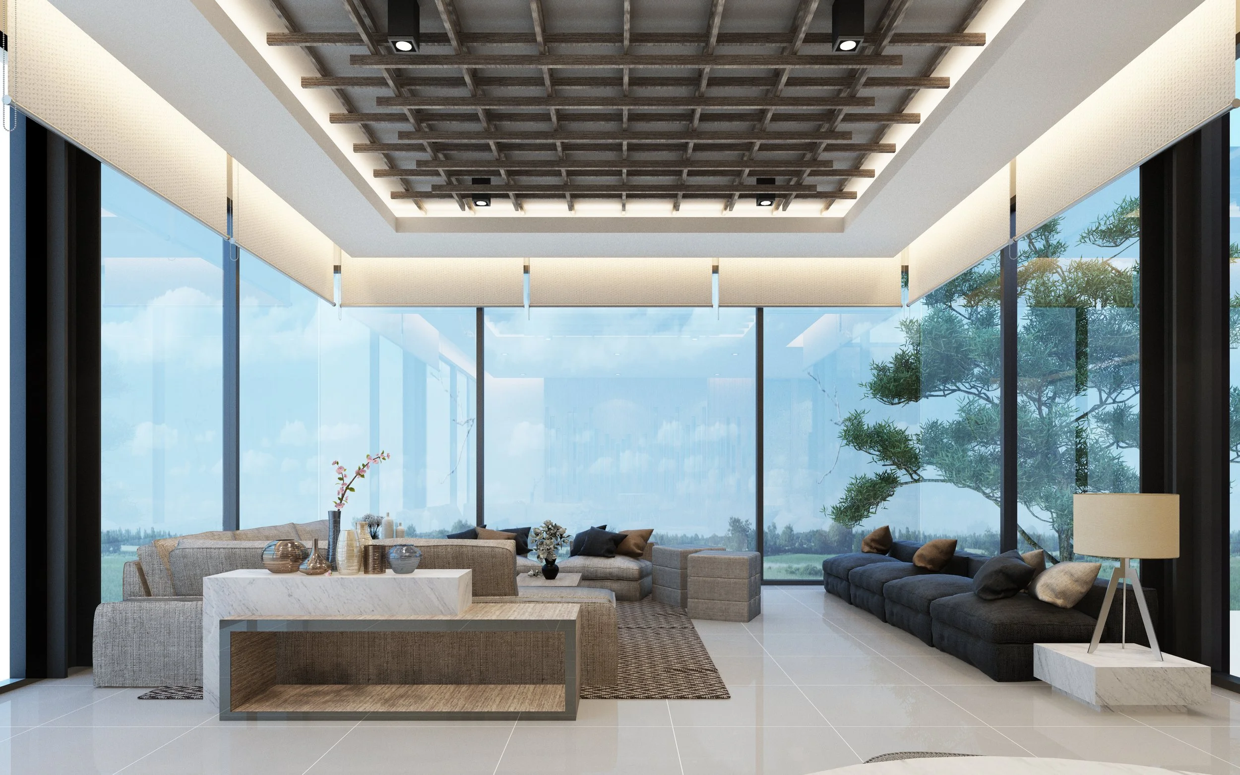 Bespoke floral blumen botanical plant arrangement in a high-end interior environment space