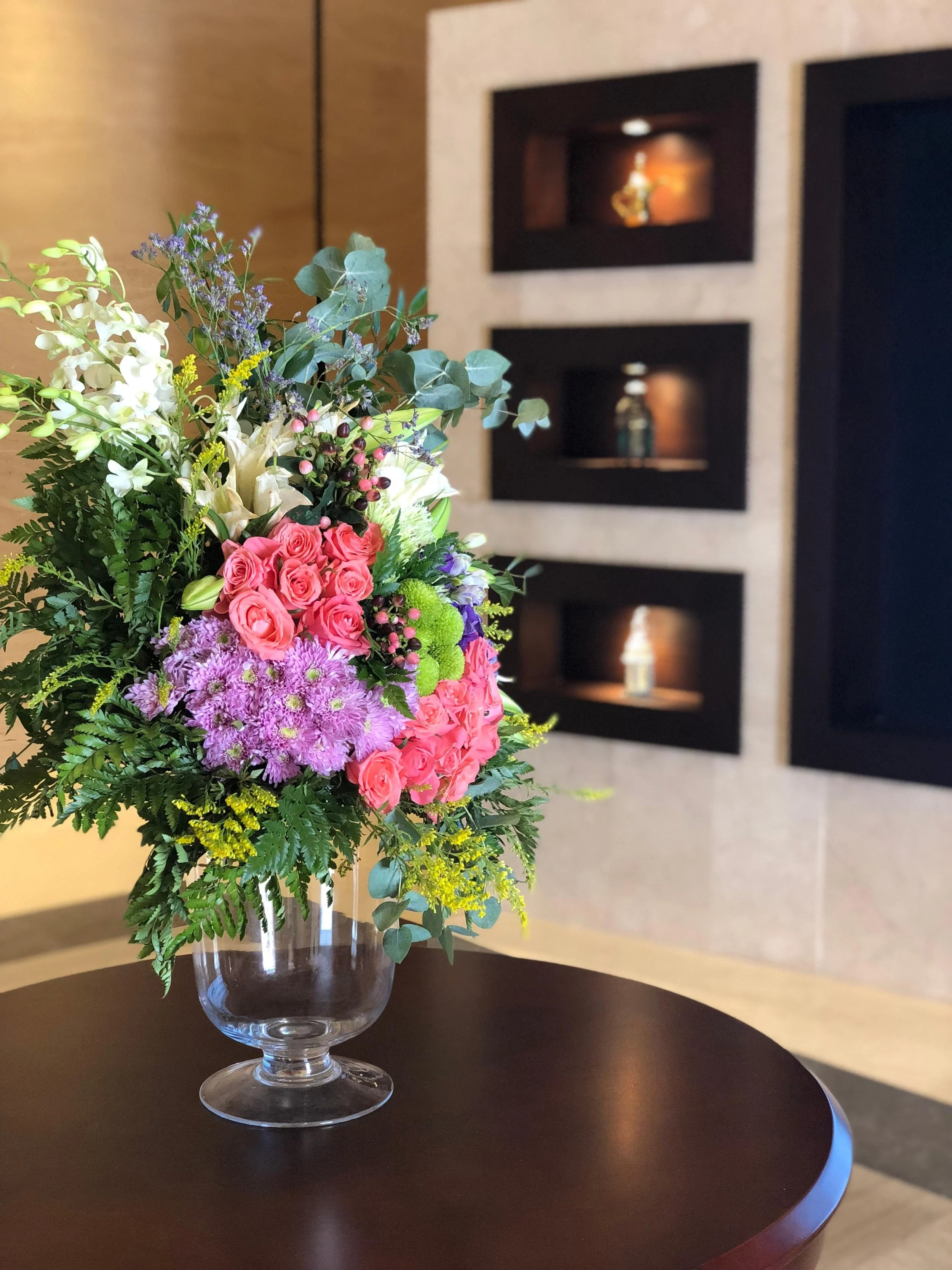 Indoor floral styling entrance area in a private members club