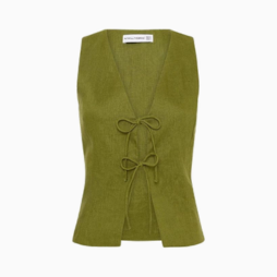 Green sleeveless vest with front ties and a V-neck.
